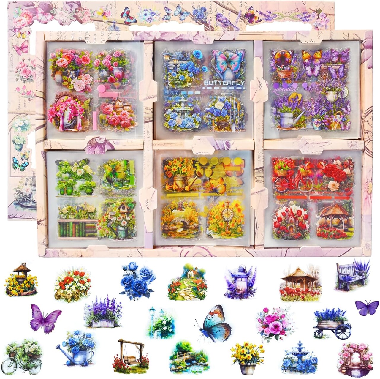 800Pcs Floral Scrapbook Stickers Kit Vintage Flower Butterfly Plant